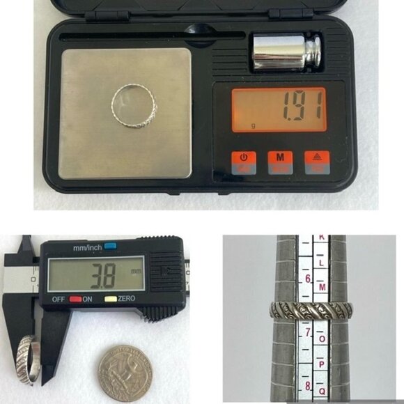 Sterling Silver 925 Textured Diagonal Pattern Band Wedding Ring Size 6.5 - Picture 10 of 14